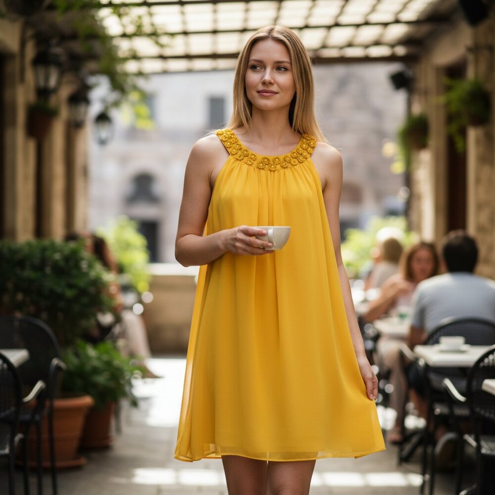 Twenty One Mustard Yellow Shift Dress M Embellished Neckline Sleeveless